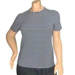 WAX London Top Short Sleeve Striped Crew Neck Pullover Blue/White Size L